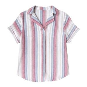 beachlunchlounge • Striped Linen-Blend Button Front Top • Multicolor • Size L